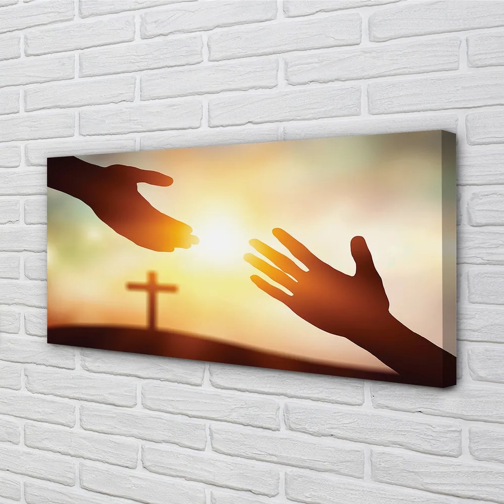Fotoobraz na płótnie Dwie Dłonie przed Krzyżem