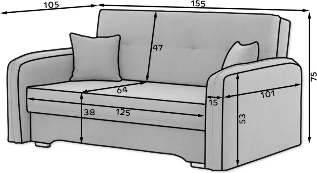 Rozkładana sofa 2-miejscowa LAINE, czarna