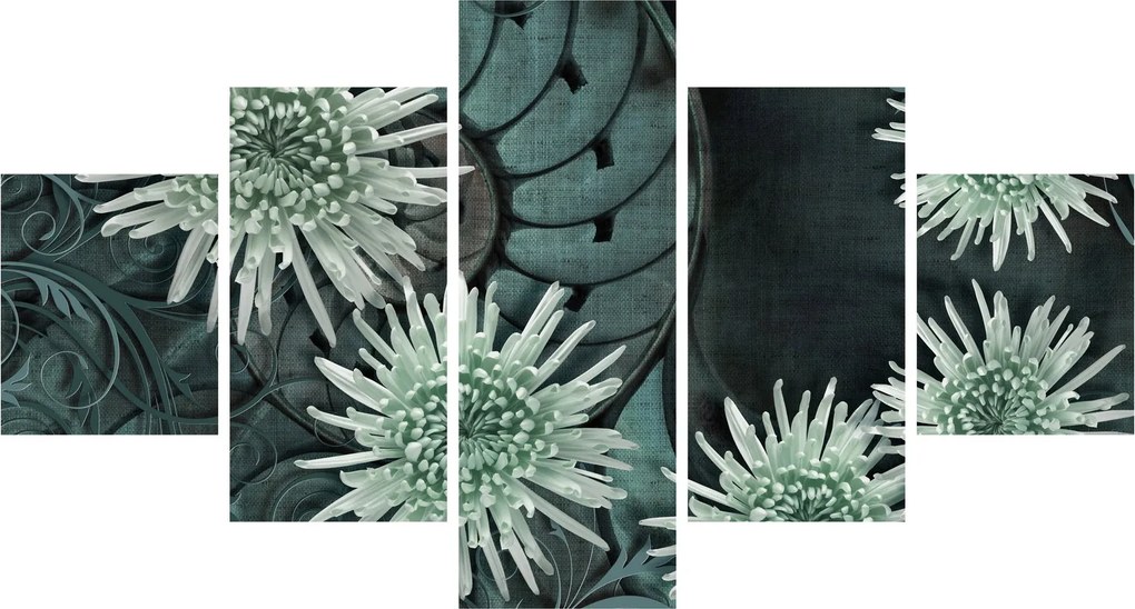 Obraz - Zielone kwiaty (125x70 cm)