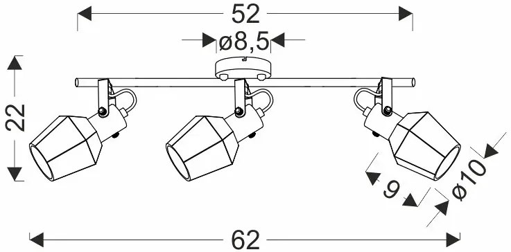 Czarna lampa sufitowa trzypunktowa w stylu loft - 3X Z054 Z6-A74