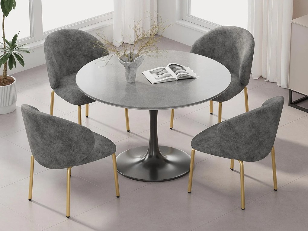 Zestaw 4 Krzeseł z tkaniny chenille - złocone metalowe nogi - krzesło do toaletki - krzesło do jadalni - Szary