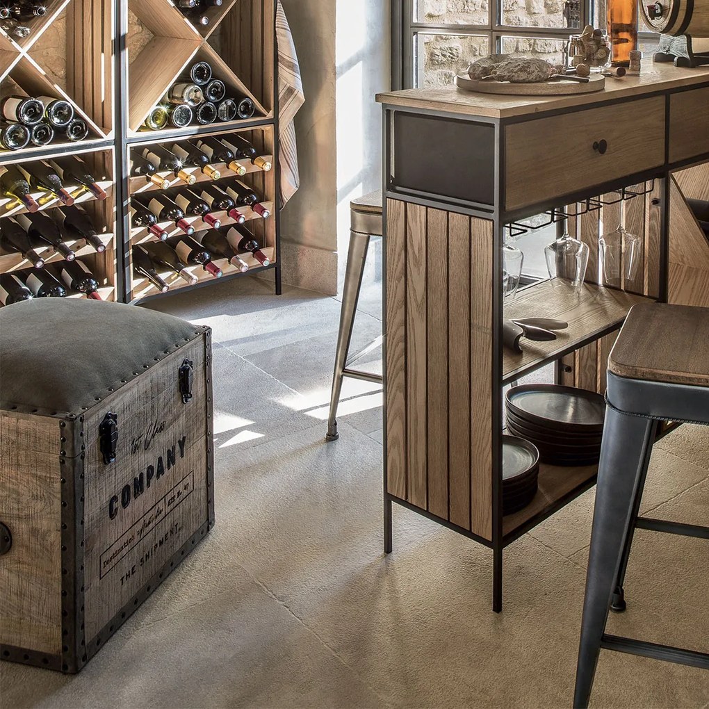 Pufa COLONIAL, siedzisko ze schowkiem, 2w1