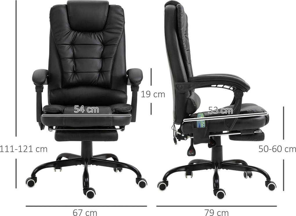 Vinsetto Fotel z masażerem i Podnóżkiem Regulowany z Poduszką na Plecy Komfort i Relaks Czarny | Aosom PL