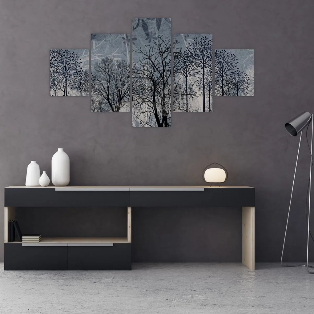 Obraz - Sylwetki drzew z liśćmi (125x70 cm)