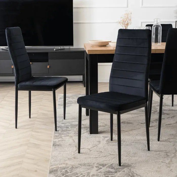 Zestaw Stół Rozkładany SKUBI 120-160 cm Dąb Craft/Czarny i 4 Krzesła NARIS Czarne