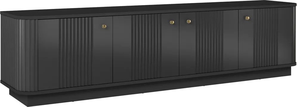 Szafka RTV Vesper 4D 187 cm na cokole - czarny / złote uchwyty