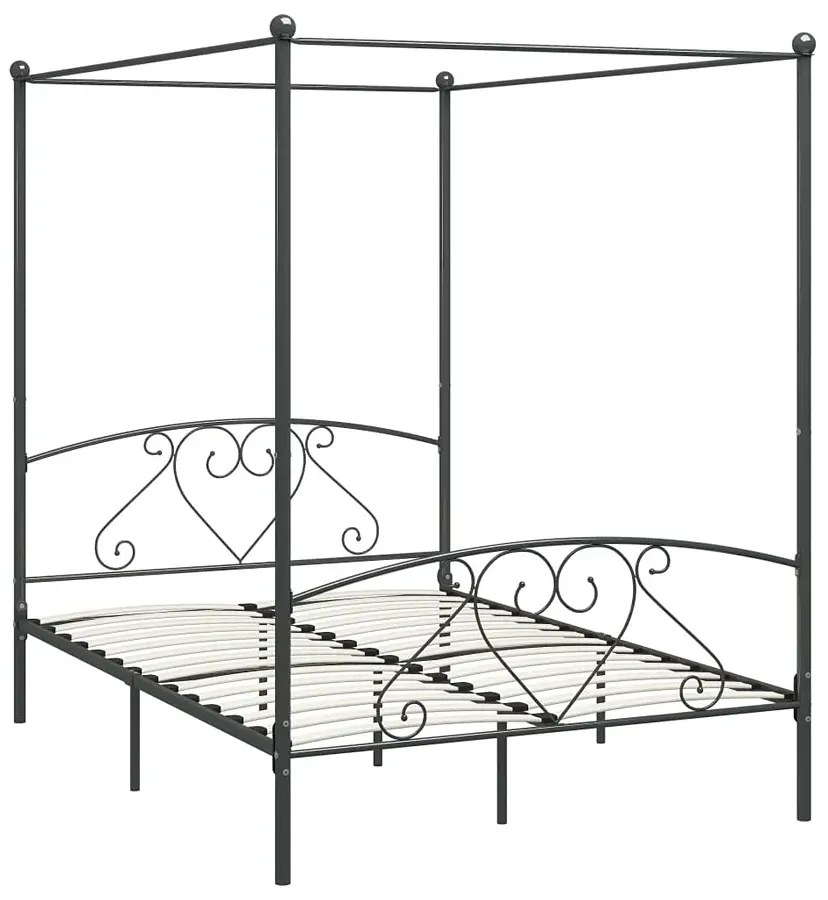 Czarne Metalowe Łóżko Z Baldachimem 200X200 Cm F5-E94
