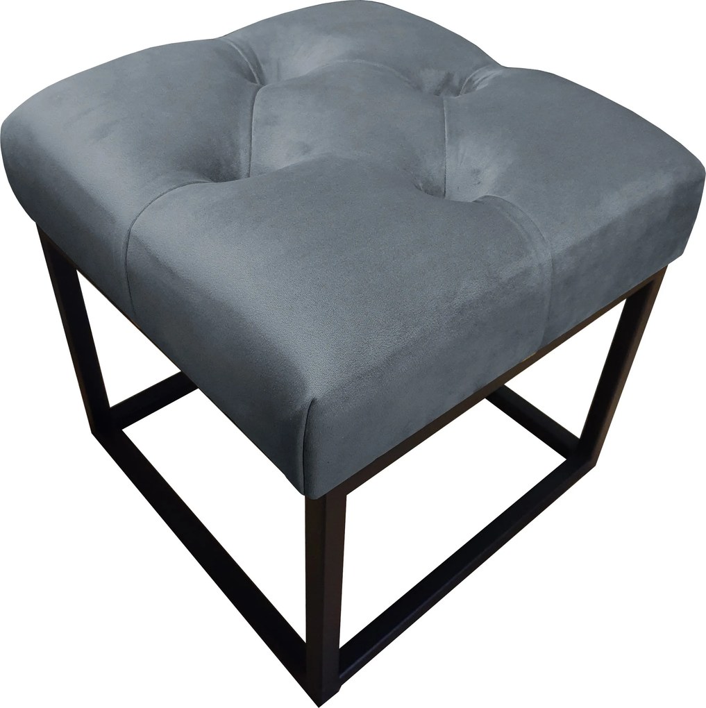Pufa CHESTERFIELD tkanina Welur loft ławka podnóżek metal : Kolor Stelaża - Czarny , Kolor tkaniny - VELVET - BL14, Typ tkaniny - Velvet