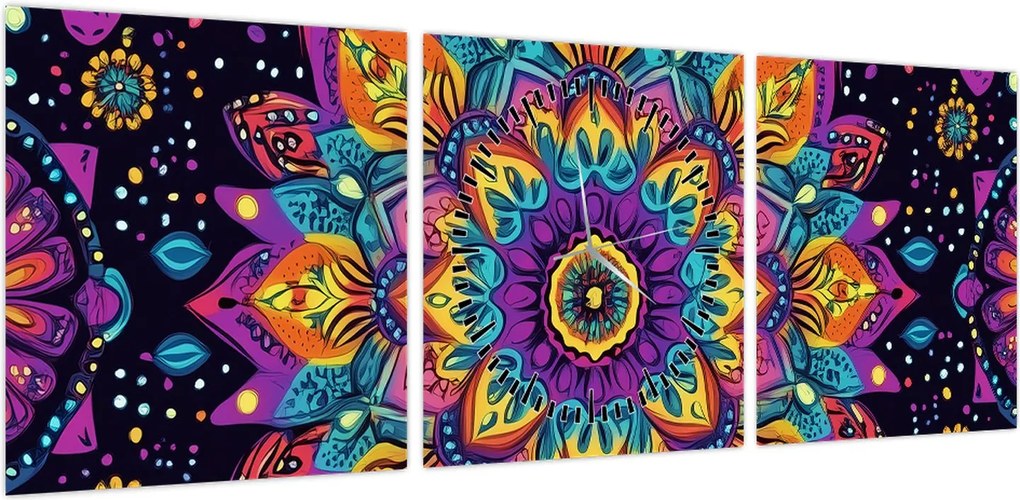 Obraz - Kalejdoskopowa mandala (z zegarem) (90x30 cm)