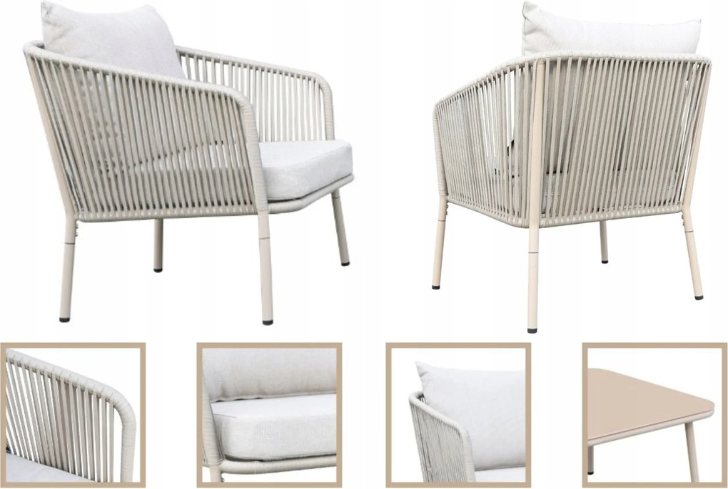 Zestaw mebli ogrodowych beżowy aluminium sofa fotele stolik sznurowanie