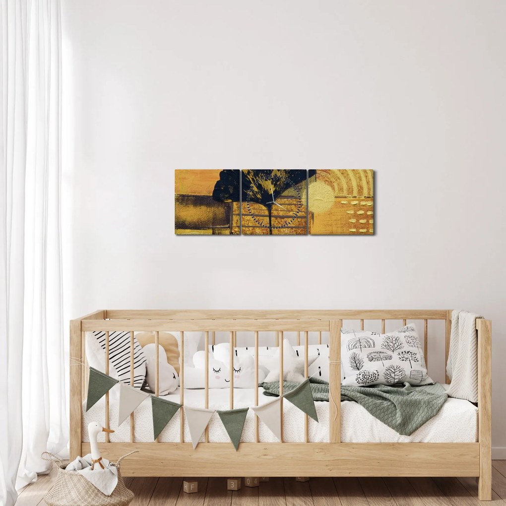 Obraz - Liść miłorzębu (z zegarem) (90x30 cm)