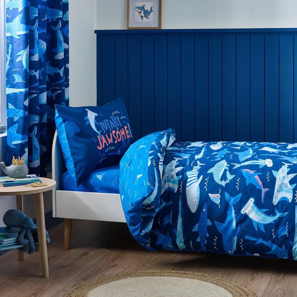 Niebieska pościel dziecięca dwuosobowa 200x200 cm Jawsome Shark – Catherine Lansfield
