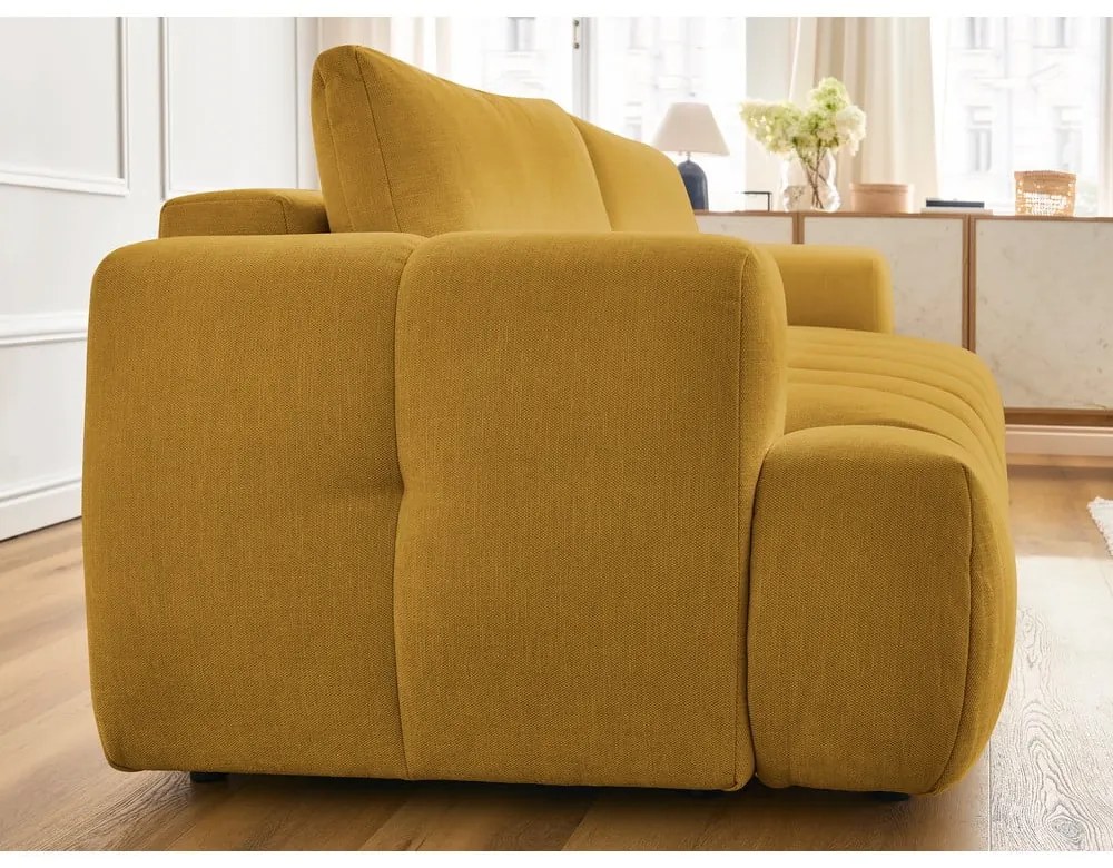 Musztardowa rozkładana/ze schowkiem sofa 251 cm Fuji – Bobochic Paris