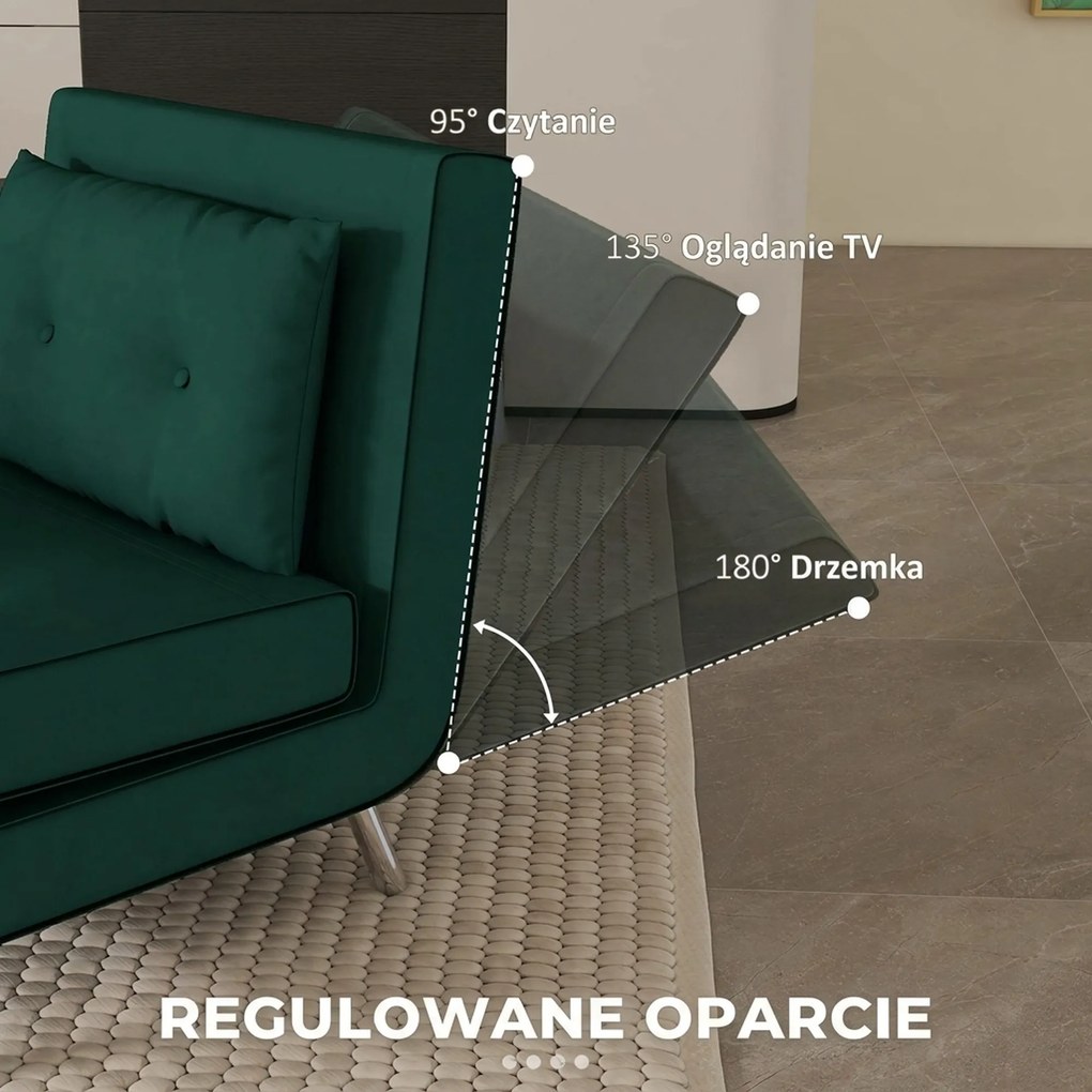 HOMCOM Sofa rozkładana z funkcją spania ciemnozielona wygodna kanapa jednoosobowa do salonu nowoczesna | Aosom PL