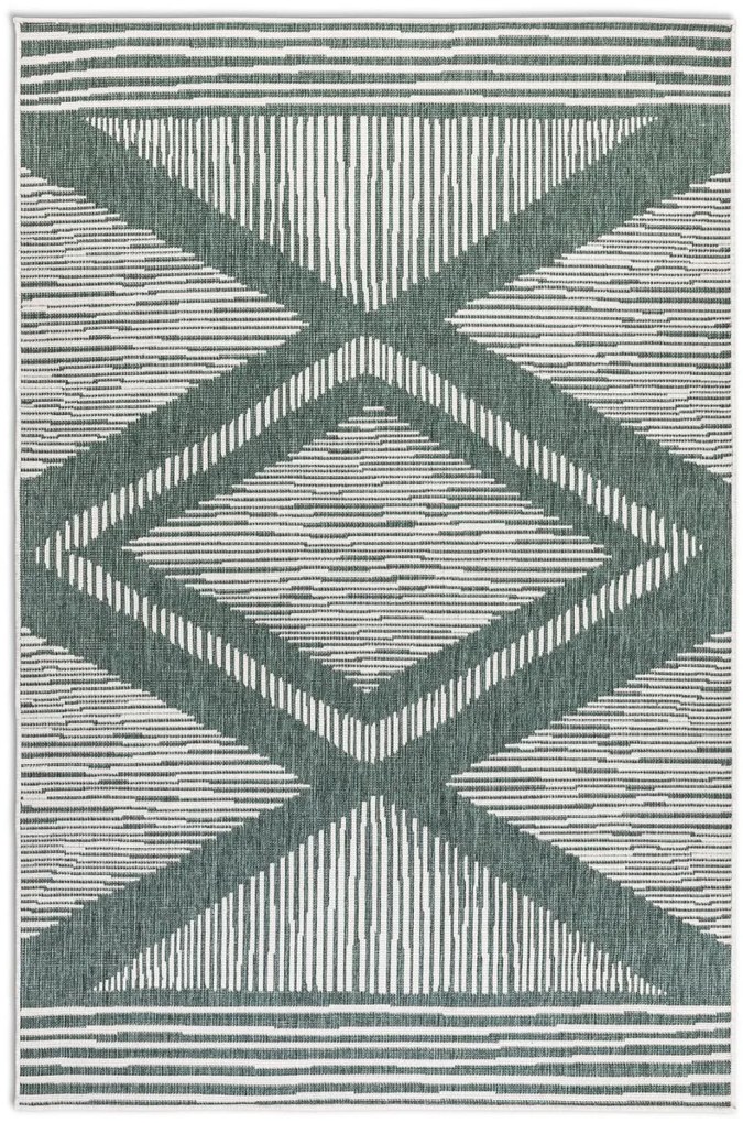 Dywan dwustronny zewnętrzny Gemini romby zielono-kremowy 80 cm x 150 cm