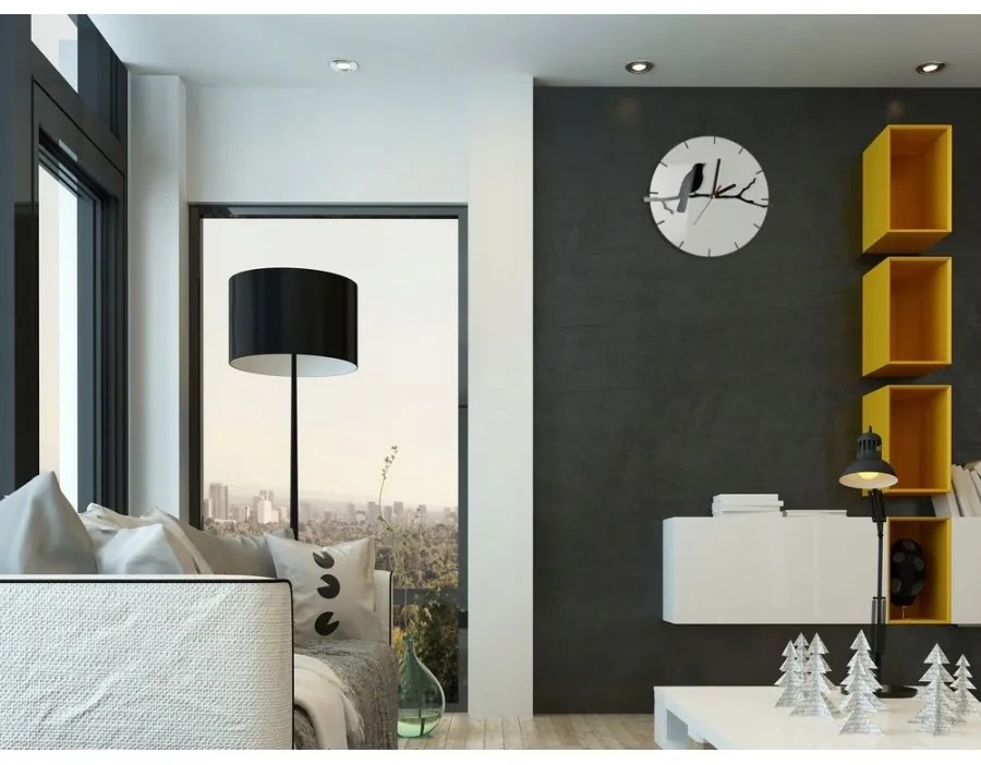 Zegar ścienny okrągły z cichym mechanizmem na ścianę akrylowy z ptakiem