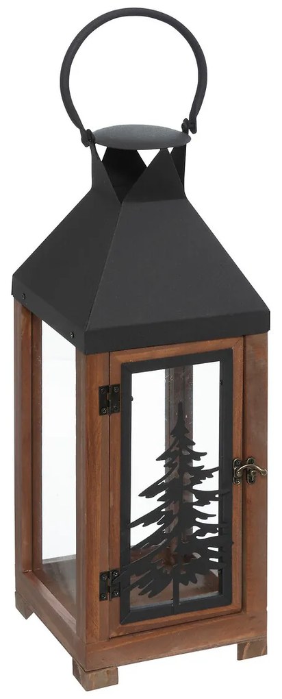 Drewniane lampiony z metalową ramą i uchwytem, 2 sztuki