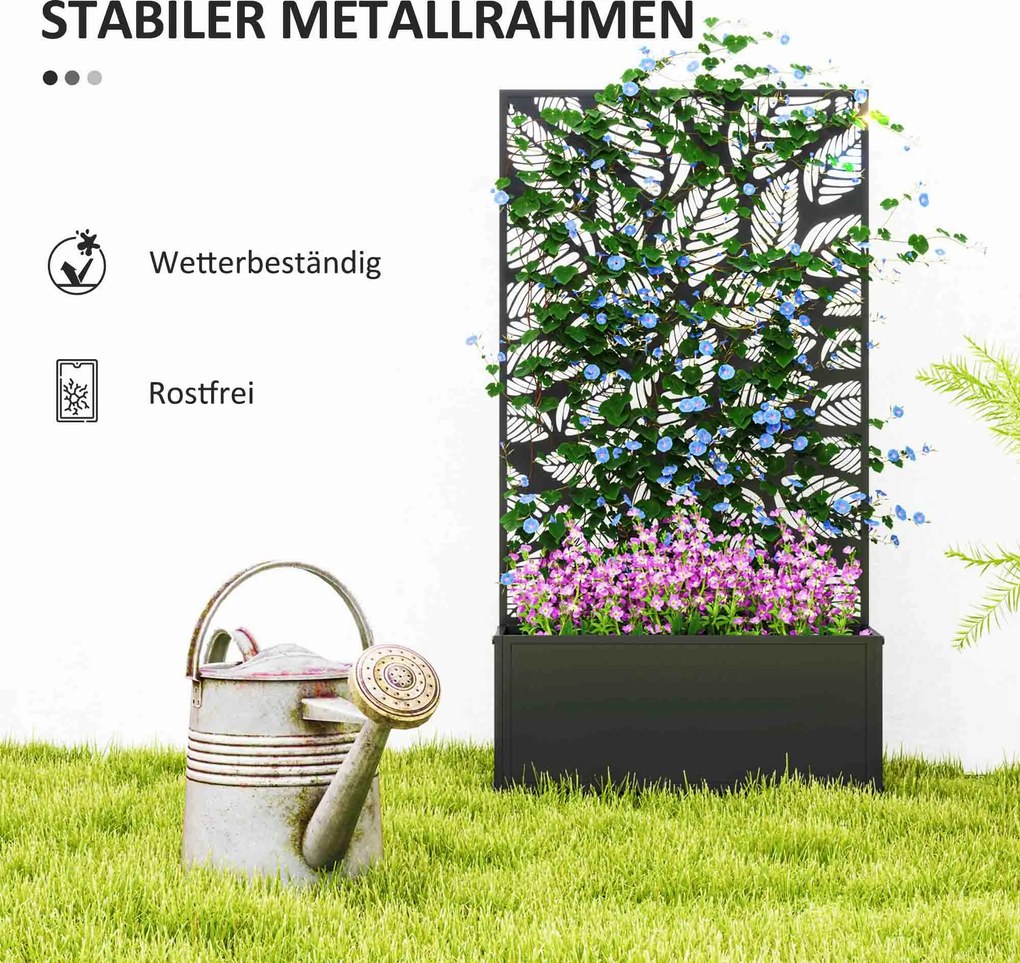 Outsunny Podwyższona skrzynia z panelem osłonowym, kratka do pnączy, metal, Czarny | Aosom PL