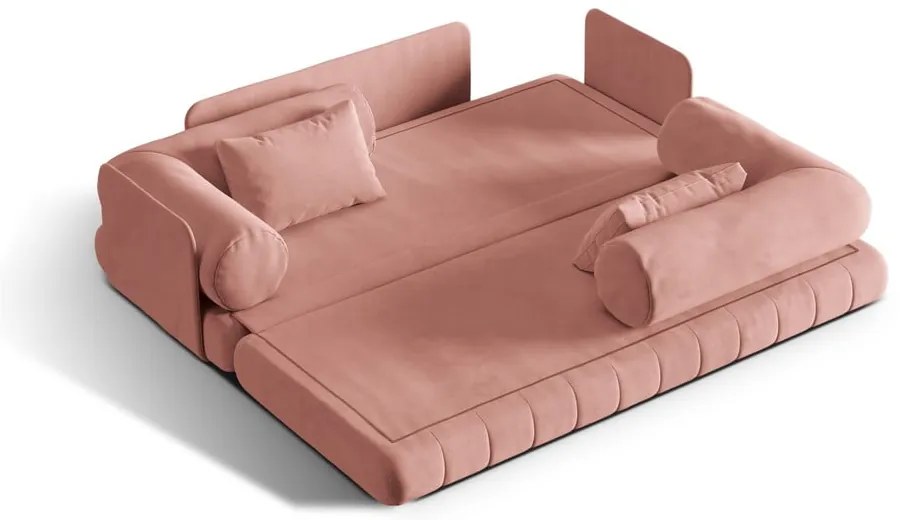 Różowa aksamitna rozkładana sofa 206 cm Kemi – Cosmopolitan Design