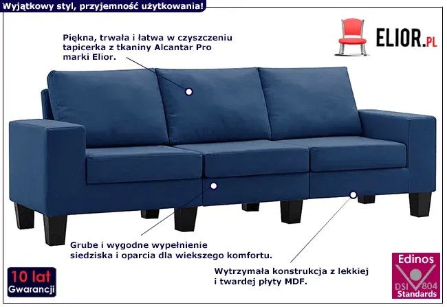 Trzyosobowa niebieska sofa z podłokietnikami - Lurra 3Q