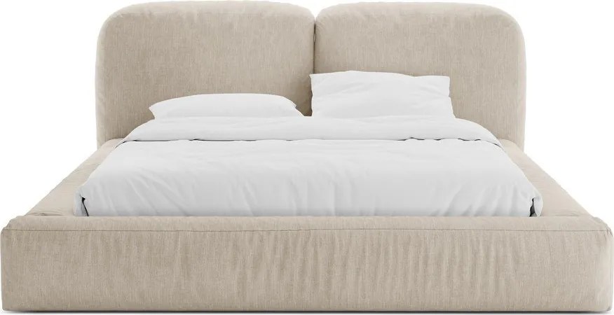 Beżowe tapicerowane łóżko dwuosobowe ze schowkiem i stelażem 200x200 cm Martina – Micadoni