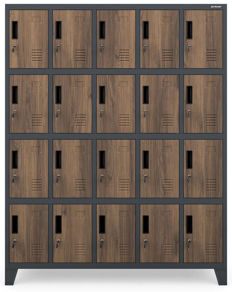 Szafa skrytkowa socjalna BHP antracytowa/ orzech: Eco Design ROBERT, 1360 x 1720 x 450 mm