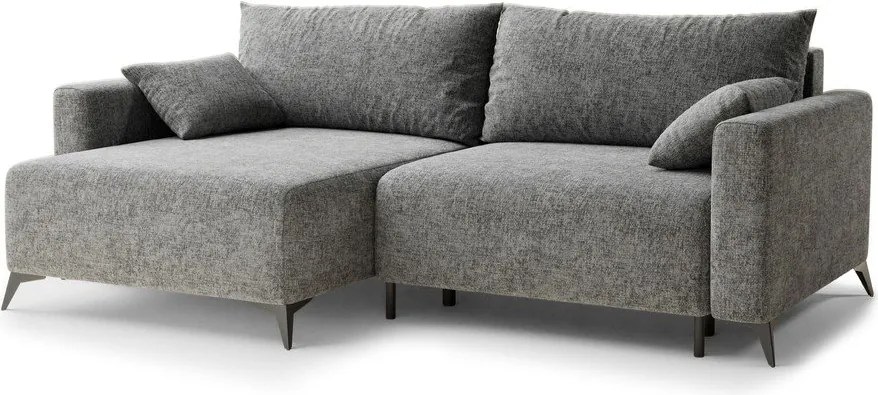Szary rozkładany/ze schowkiem narożnik z tkaniny szenilowej (lewostronny/z szezlongiem) Leon – Maison de Rêve