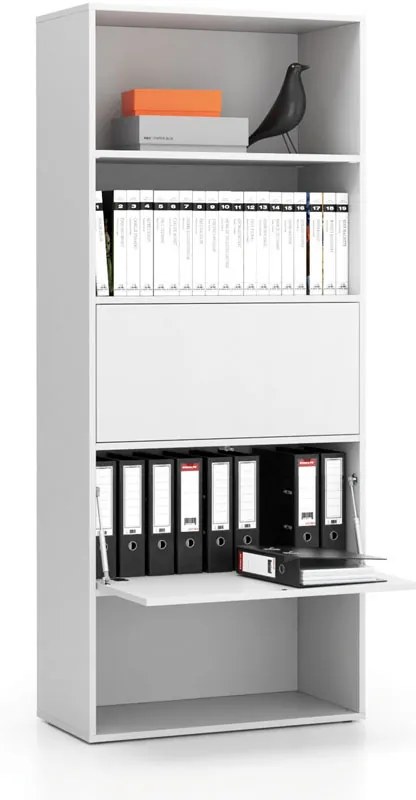 Regał biurowy wysoki LAYERS, 2 schowki, 800 x 400 x 1905, biały