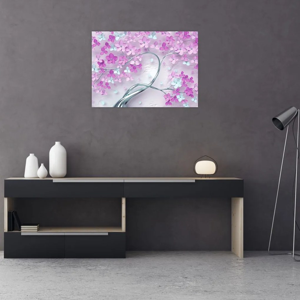 Obraz kwiatów na srebrnej łodydze - abstrakcja (70x50 cm)