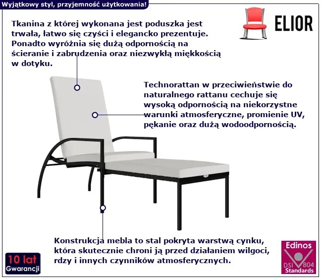 Leżak z podnóżkiem czarny H6-N70