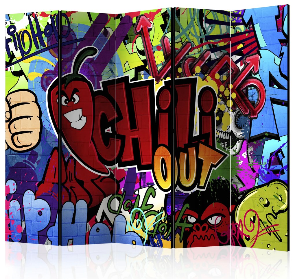 Parawan dwustronny Street art 225x172 cm 5-częściowy czerwony ARTGEIST B