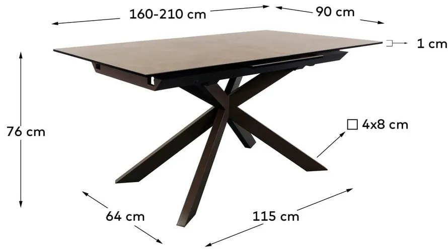 Brązowy rozkładany stół z ceramicznym blatem 90x160 cm Atminda – Kave Home