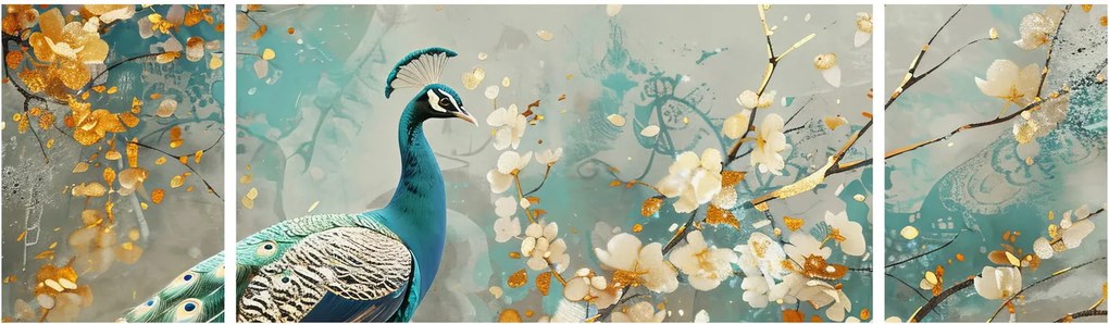 Obraz - Paw ze złotą dekoracją (170x50 cm)