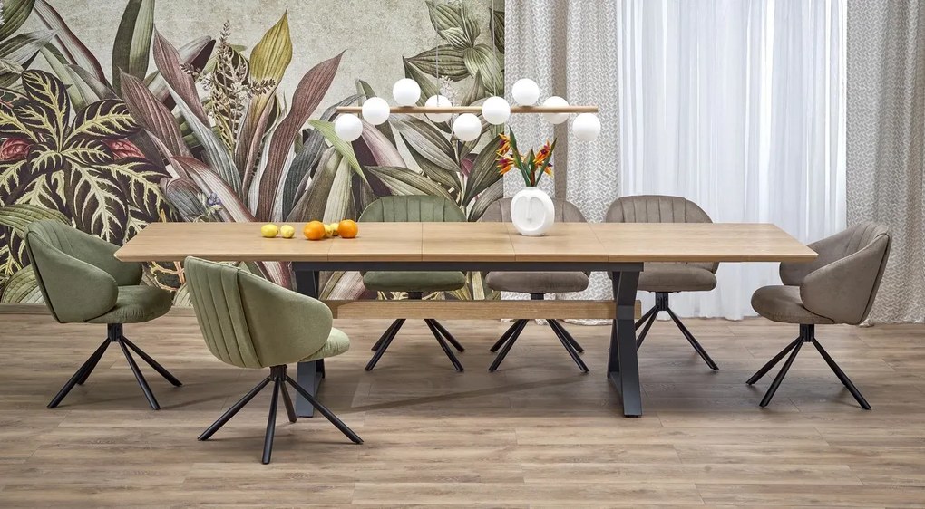 Stół rozkładany HENRY 180(300)x100 dąb naturalny/czarny HALMAR