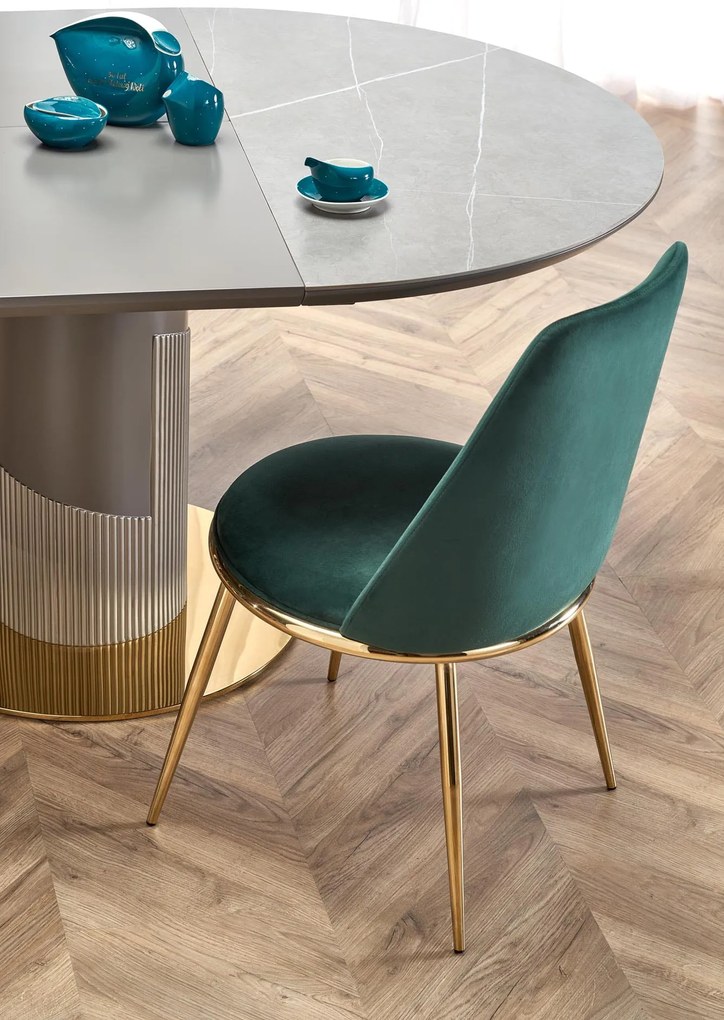 MUSCAT stół rozkładany 120-160/120/76 cm popielaty marmur, jasny popiel złoty glamour 5/8 os