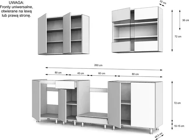 Zestaw Mebli Kuchennych MODERN 260 cm Kaszmir/Biały Nowoczesny