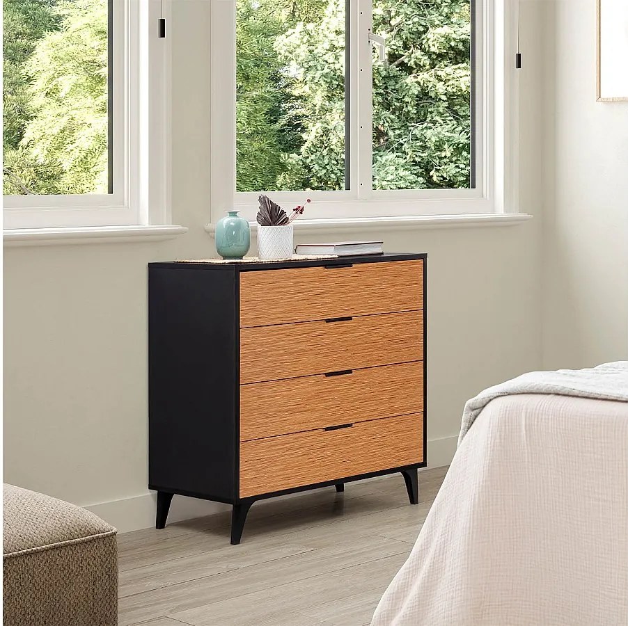 Komoda nocna Colummn Denis 4 szuflady kolor Czarny/Drewno