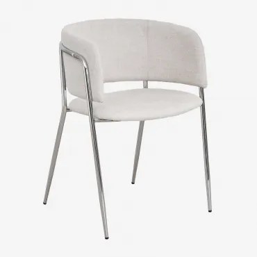 Zestaw 4 Krzeseł Tapicerowanych Nalon Chrome & Tkaniny Distressed White & Tkaniny - Sklum