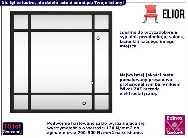 Minimalistyczne lustro z czarną metalową ramą - Gromix 5X