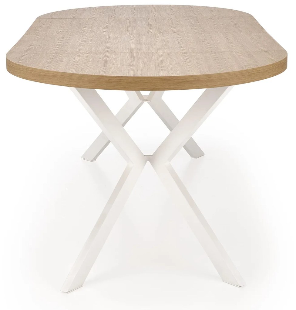 PERONI stół rozkładany fi100-250/100/75 cm dąb złoty biały skandynawski okrągły owalny 4/10 os