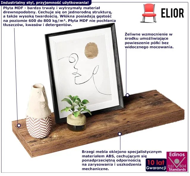 Industrialna Półka Samowisząca Do Salonu S8-B90