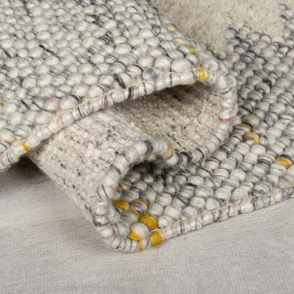 Szaro-kremowy dywan z mieszanki wełny tkany ręcznie 80x150 cm Minerals Border – Flair Rugs