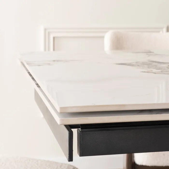 Stół Rozkładany Prostokątny REX 2 180-240 cm Ceramiczny Biały Marmur/Orzech do Jadalni Nowoczesny Loft