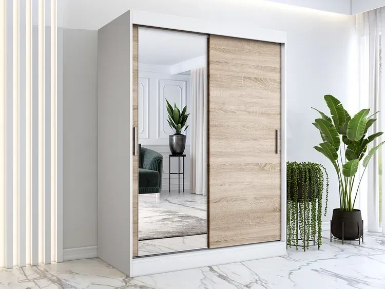 Szafa 150x200 przesuwna z lustrem Seko 4X - dąb sonoma