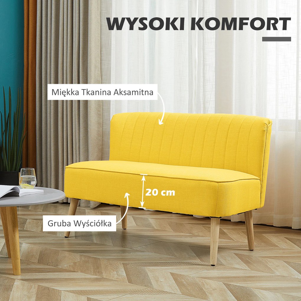 HOMCOM 2-osobowa sofa, miękkie obicie, łatwa do czyszczenia, do 220 kg, 117 x 56,5 x 77 cm, żółta | Aosom PL