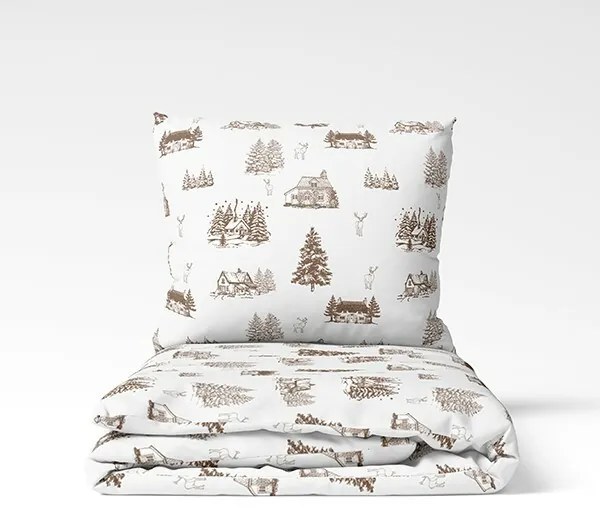 Świąteczna pościel bawełniana Zimowy krajobraz, 140 x 200 cm, 70 x 90 cm