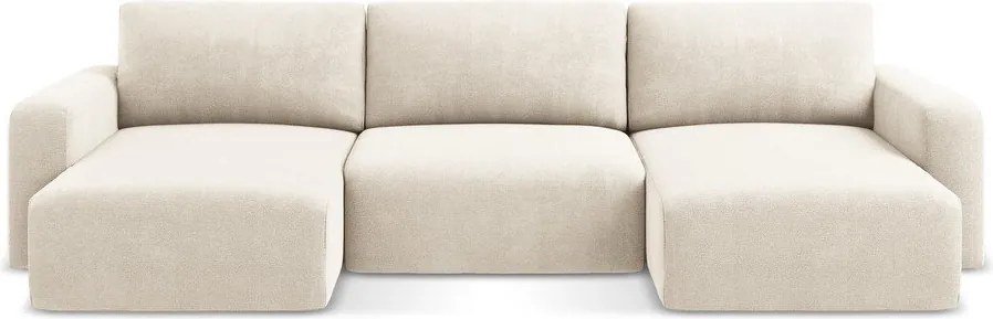 Kremowy rozkładany narożnik ze schowkiem z tkaniny szenilowej (w kształcie litery U) Kona – Makamii