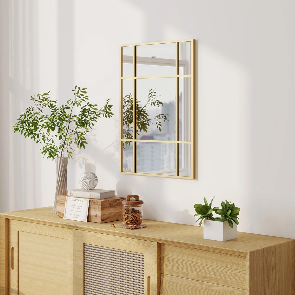 HOMCOM Lustro ścienne, dekoracyjne lustro z metalową ramą, złote paski, wielowarstwowe szkło, 50B x 2T x 70H cm | Aosom PL