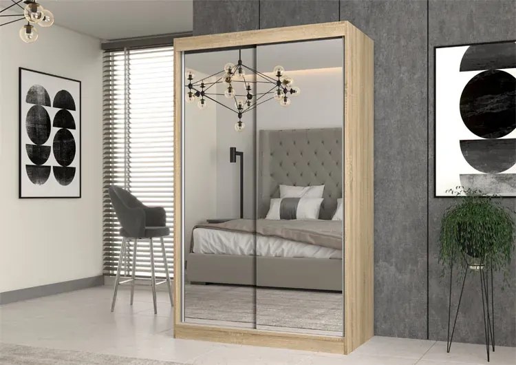 Szafa przesuwna z 2 lustrami 120 cm dąb sonoma G5-W94
