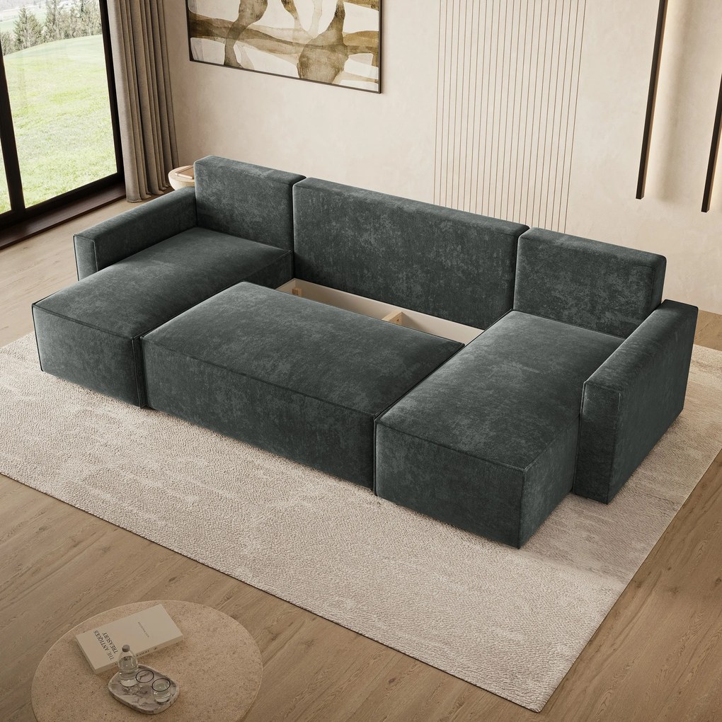 Masseno Narożnik ASPRA z funkcją spania i pojemnikiem na pościel Narozniki U, Rozkładana sofa - Szary, LUMO 75